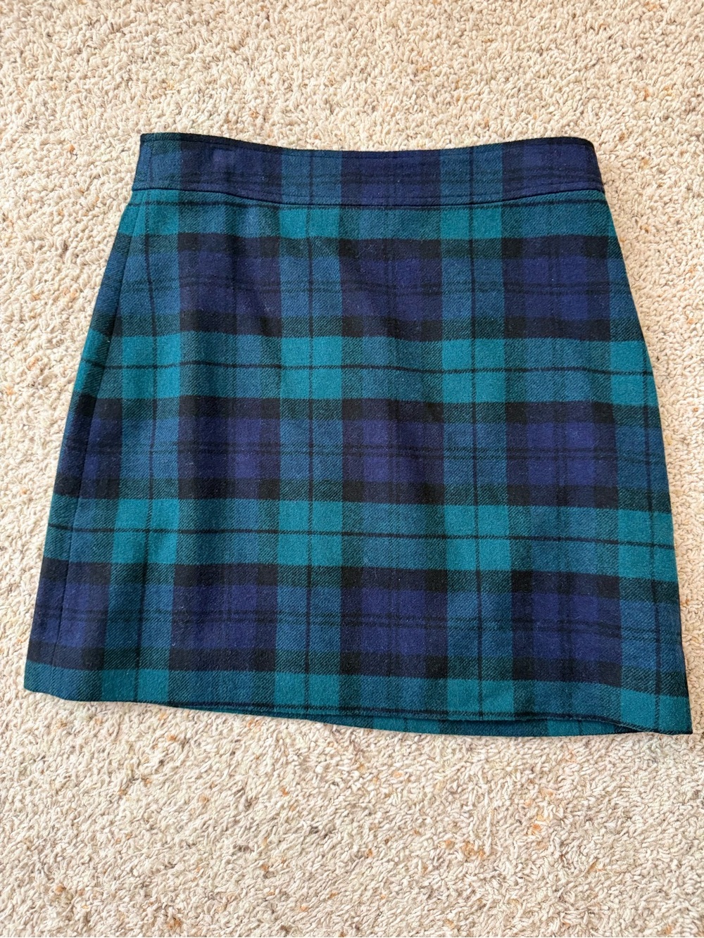 J. Crew Teal and Navy Plaid Wool Pencil Skirt